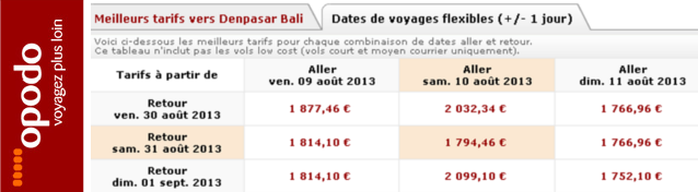 opodo paris bali vols aout 2013