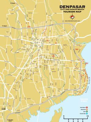 Carte de la ville de Denpasar, la capitale de Bali en Indonésie