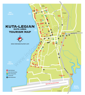 Carte de Kuta et Legian au sud de Bali en Indonésie