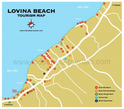 Carte de la ville de Lovina au nord de Bali en Indonésie