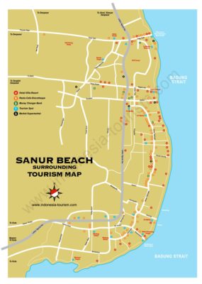 Carte de Sanur au sud Bali en Indonésie