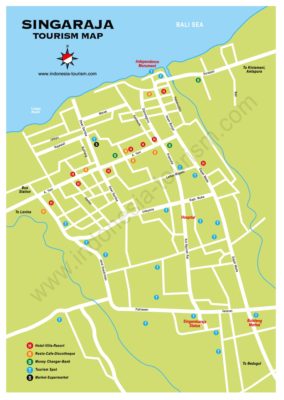 Carte de la ville de Singaraja au nord de Bali en Indonésie