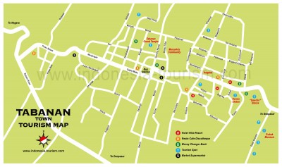 Carte du village de Tabanan à l'ouest de Bali en Indonésie