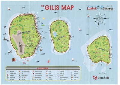 Carte des Gilis Trawangan, Air, Meno (Lombok) par Lombok Media